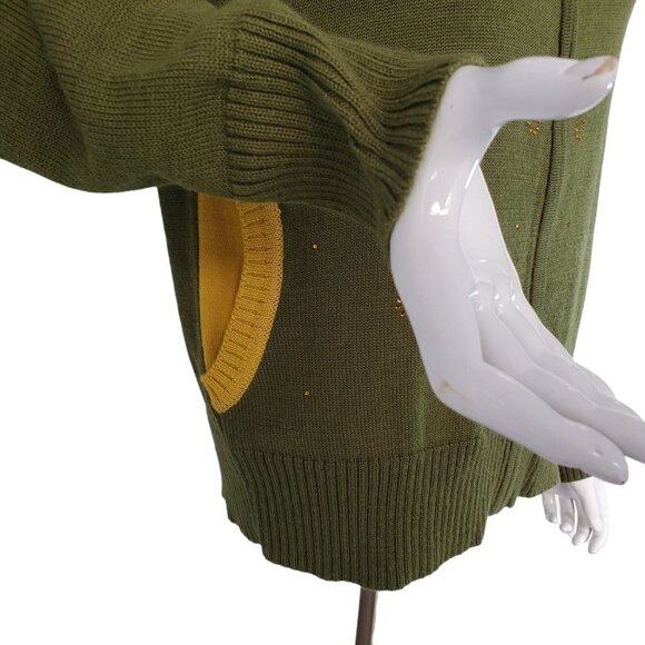 Full Zip Knit Cardigan Debra Lola Color Block Mock Neck Green Yellow Womens 10 - Picture 8 of 10